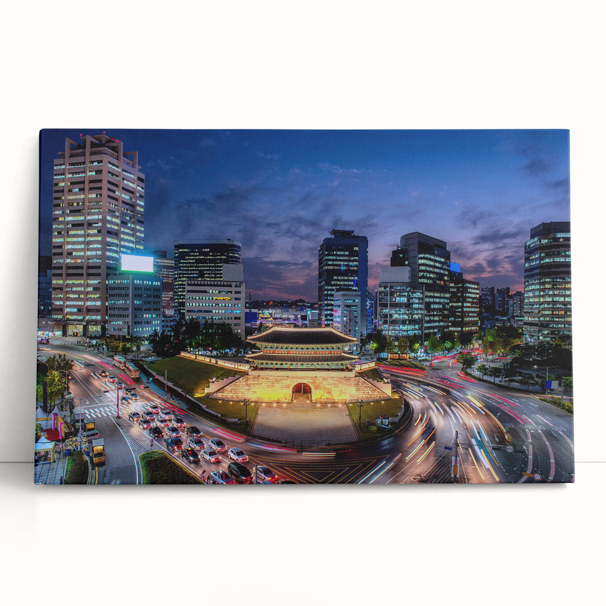 Black and white large art canvas of Seoul skyline, ideal for kitchen wall art or bedroom ambiance.