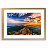 Extra large abstract art print of a Korean landscape in textured gold tones, framed, ideal for living room decor.
