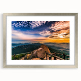 Textured abstract art print depicting a serene Korean landscape in muted earth tones, framed in silver.