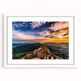 Abstract art print of a serene Korean landscape in muted green and blue tones on a framed white canvas.