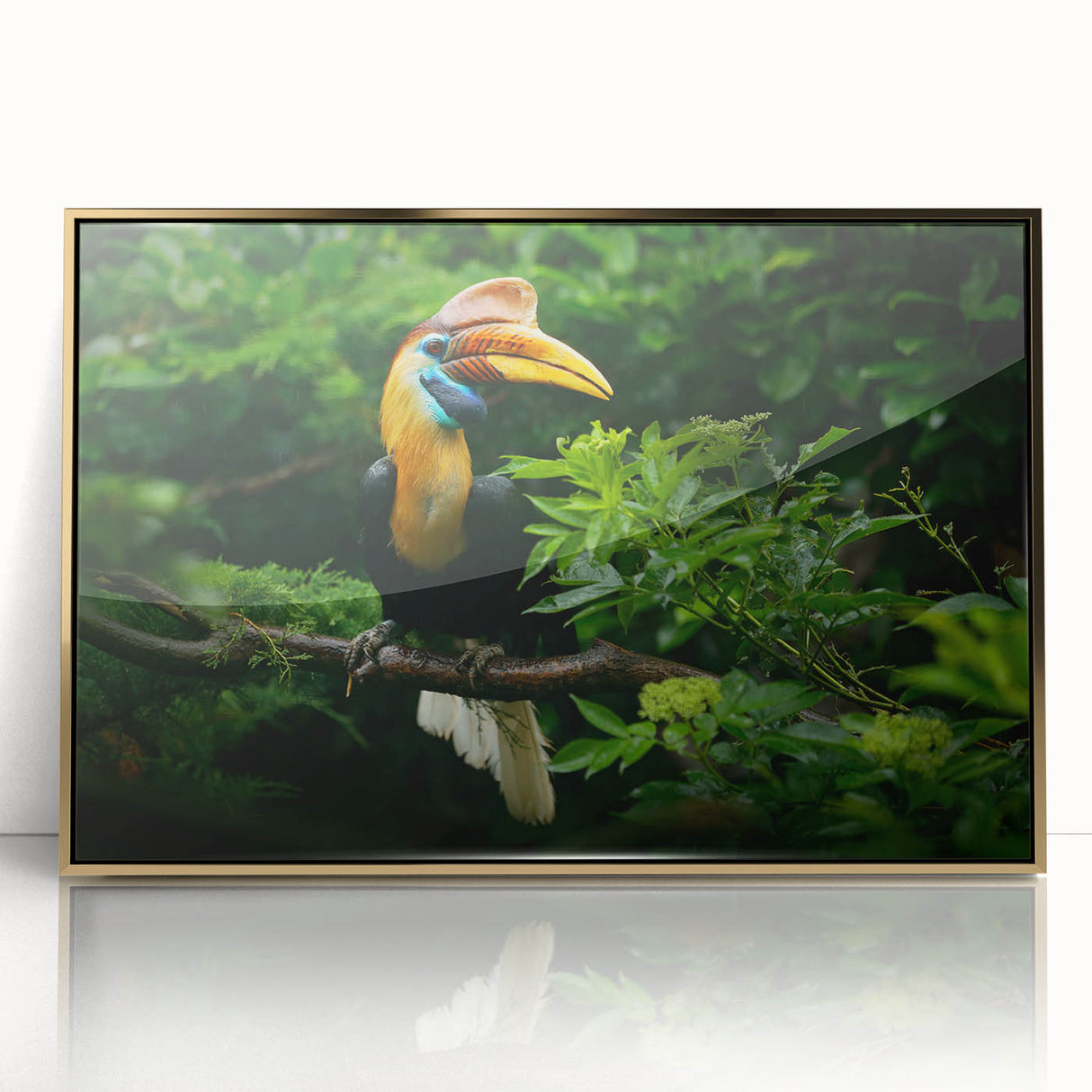Large art print of a Malaysian landscape in gold tones on framed acrylic, suitable for modern art wall decor.