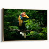 Vintage poster art of a Malaysian landscape on framed canvas, featuring muted gold and black tones.