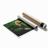 Extra large rolled print of a Malaysian landscape with vibrant green and blue tones, ideal for classy bathroom wall art.