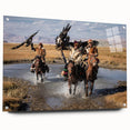Large abstract wall art depicting a Mongolian landscape in muted earth tones on acrylic glass.