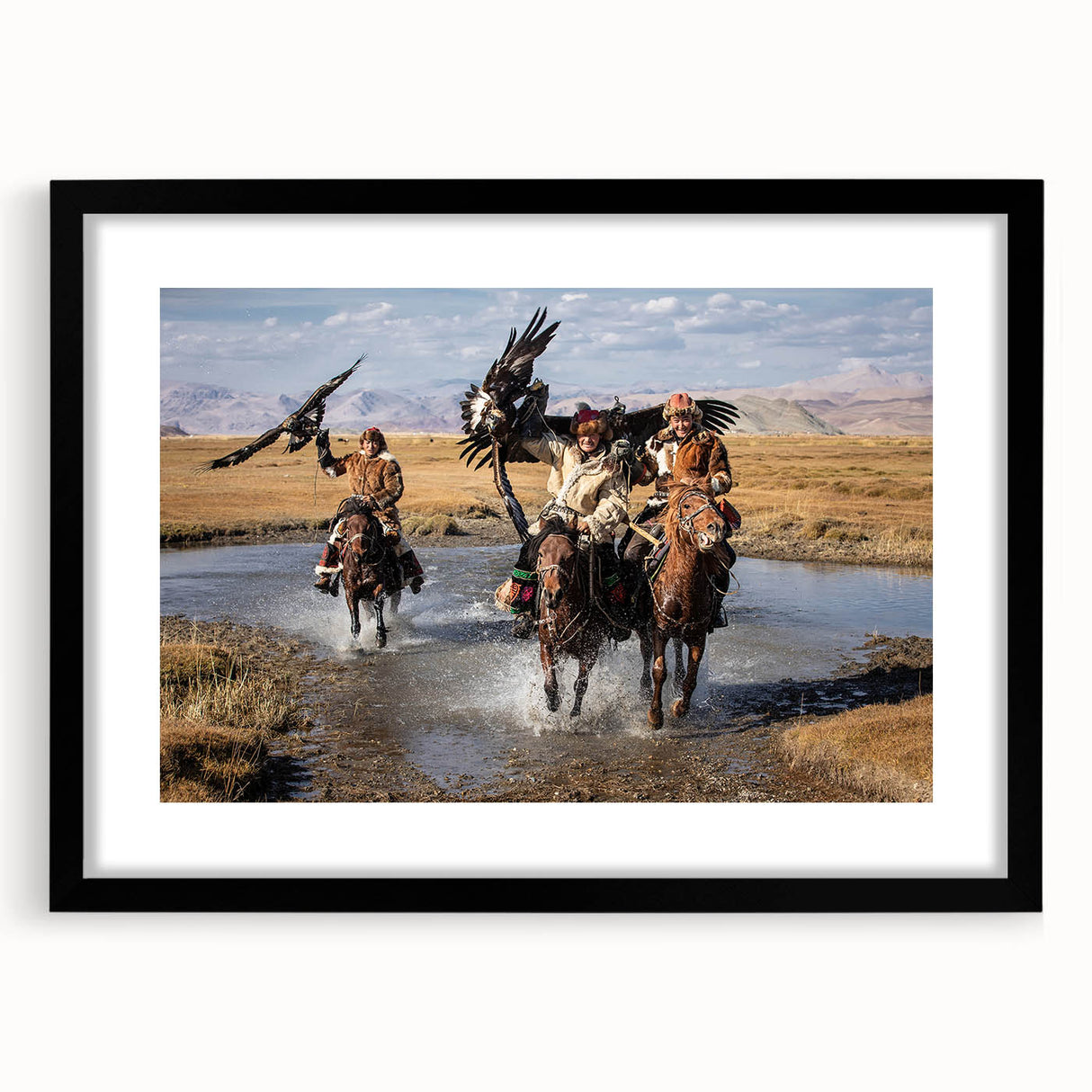 Colorful abstract art print of a Mongolian landscape on a textured, extra large canvas, ideal for living room decor.