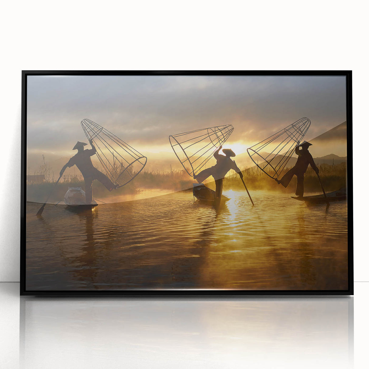 Large abstract wall art depicting a Myanmar landscape in muted earth tones on a framed acrylic.