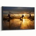 Black and white landscape art painting of a Myanmar scenery on framed canvas, ideal for bedroom wall decor.
