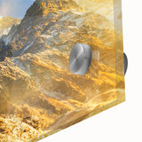 Large abstract depiction of Mount Everest in muted earth tones on acrylic glass.