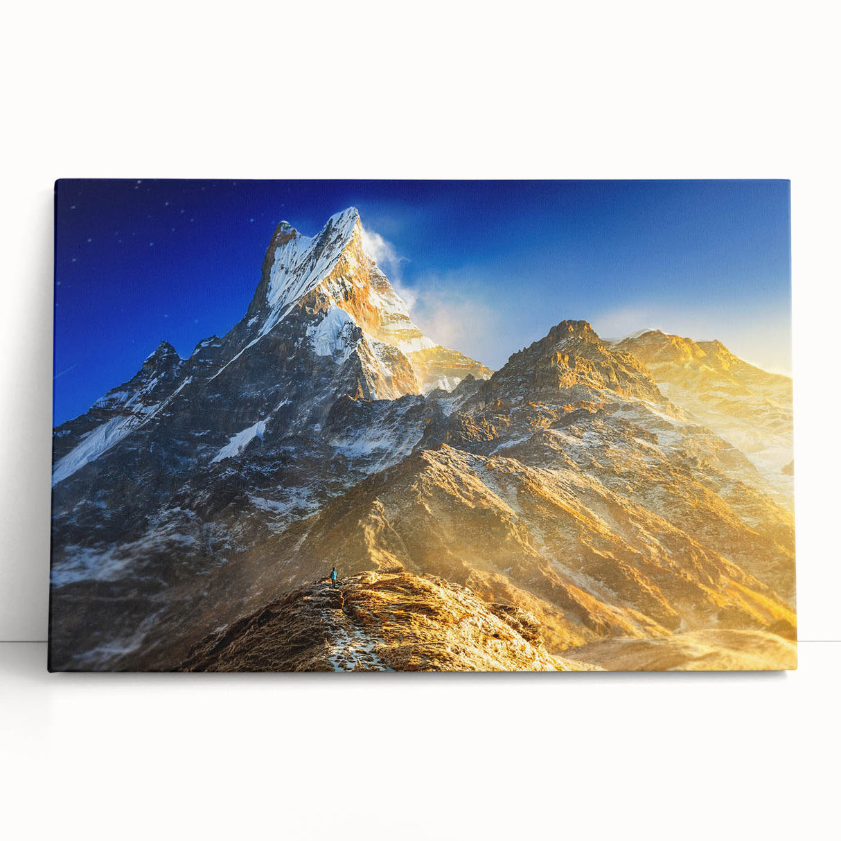 Black and white photo of Mount Everest on stretched canvas, ideal for kitchen wall art or bedroom ambiance.