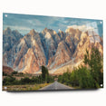 Large abstract wall art on acrylic featuring a serene Pakistani landscape in muted earth tones.