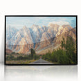 Large abstract wall art depicting a vibrant Pakistani landscape on a black-framed acrylic print.