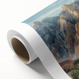 Art deco poster featuring a serene Pakistani landscape in muted earth tones on rolled canvas, ideal for nursery wall art.