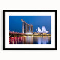 Extra large abstract art print featuring a colorful, textured depiction of the Singapore skyline on a framed black canvas.
