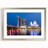 Textured art print of abstract Singapore skyline in muted gray and silver tones on a framed canvas, ideal for bedroom art.