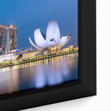 Extra large framed canvas depicting a textured Singapore skyline in black with colorful accents, ideal for living room decor.