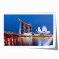 Extra large rolled print of Singapore skyline with floral elements in muted colors, ideal for art wall dining room.