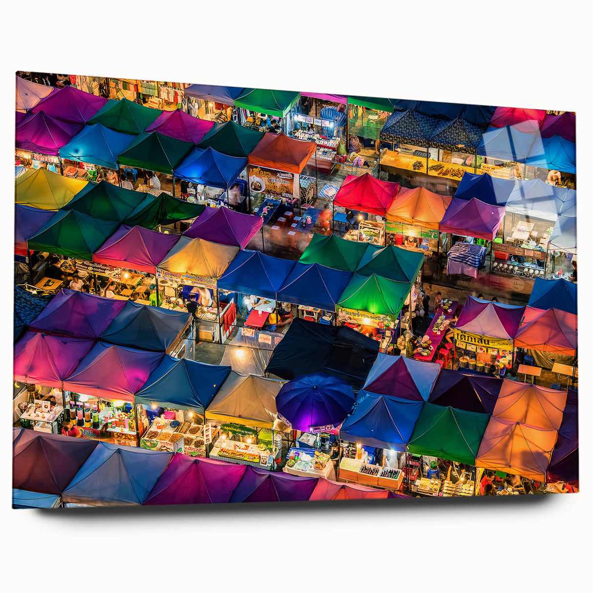 Large abstract wall art of Bangkok cityscape in acrylic glass, featuring muted gray and blue tones.