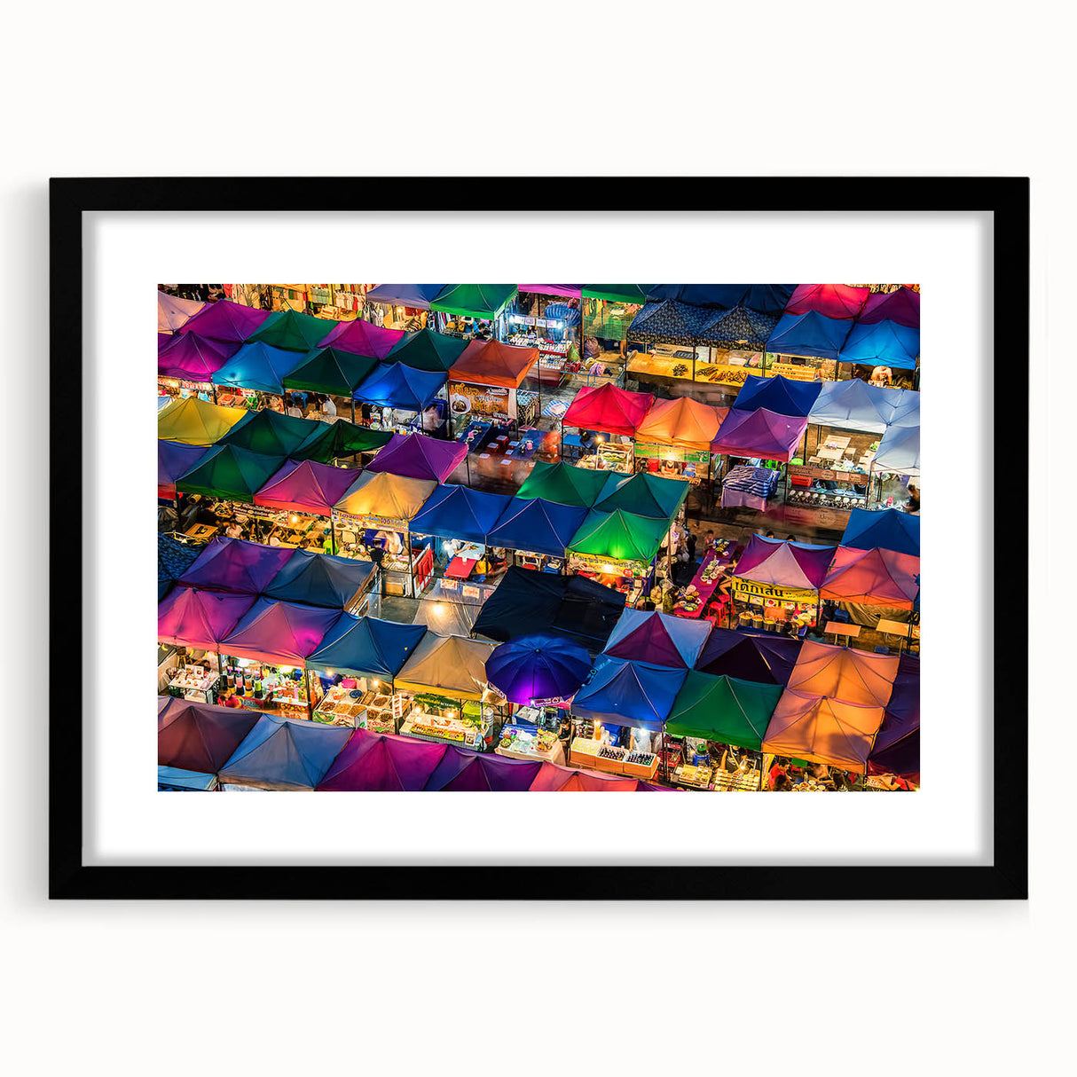 Extra large framed print of abstract Bangkok scenery in vibrant colors, ideal for living room decor.