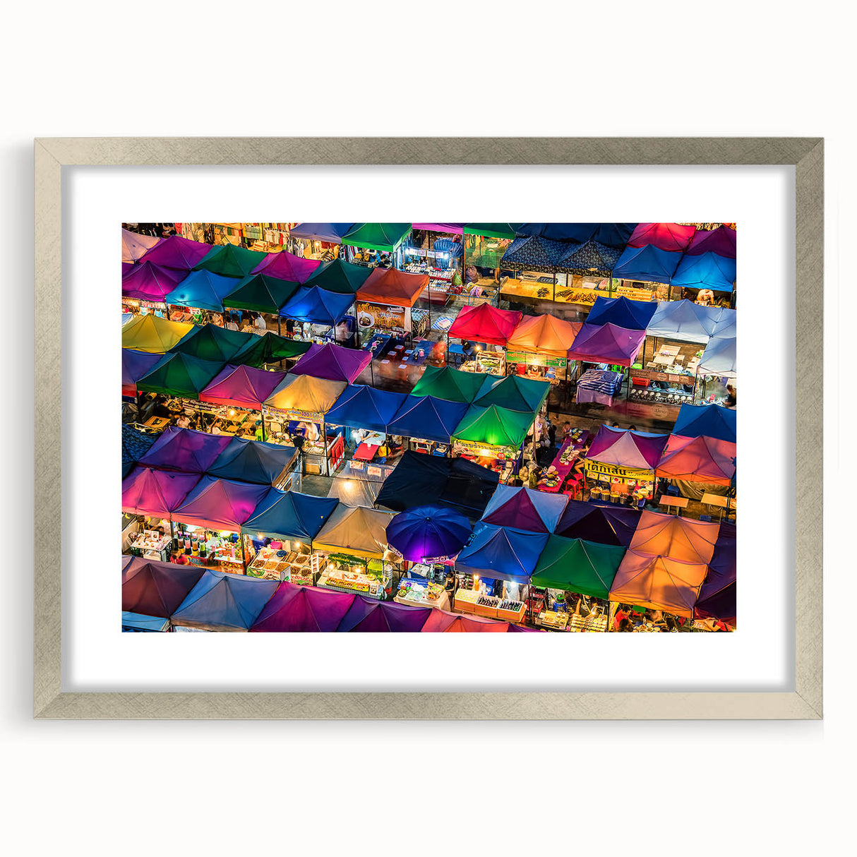 Textured art print of an abstract Bangkok cityscape in muted gray and silver tones on a framed canvas.