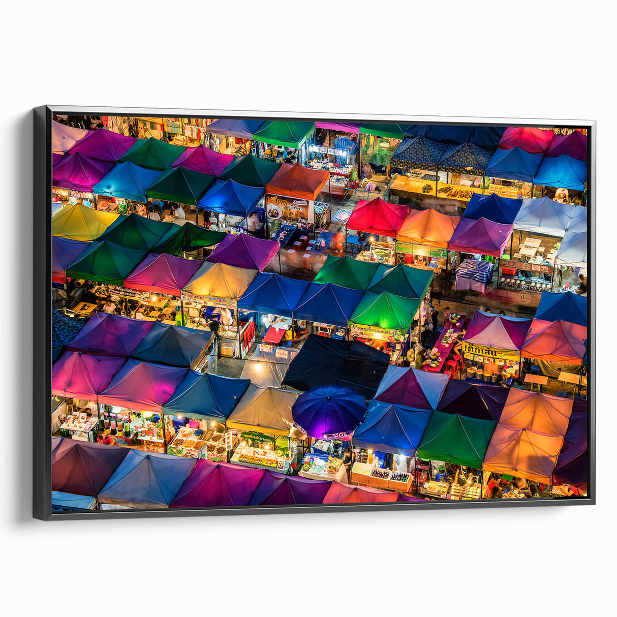 Black and white landscape art painting of Bangkok on framed canvas, suitable for bedroom wall decor.