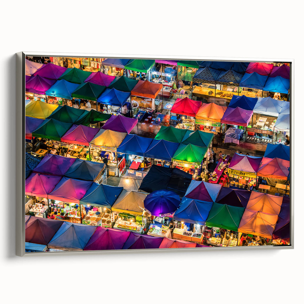 Framed canvas depicting a vintage-style Bangkok landscape in colorful art tones, ideal for adding character to a living room.