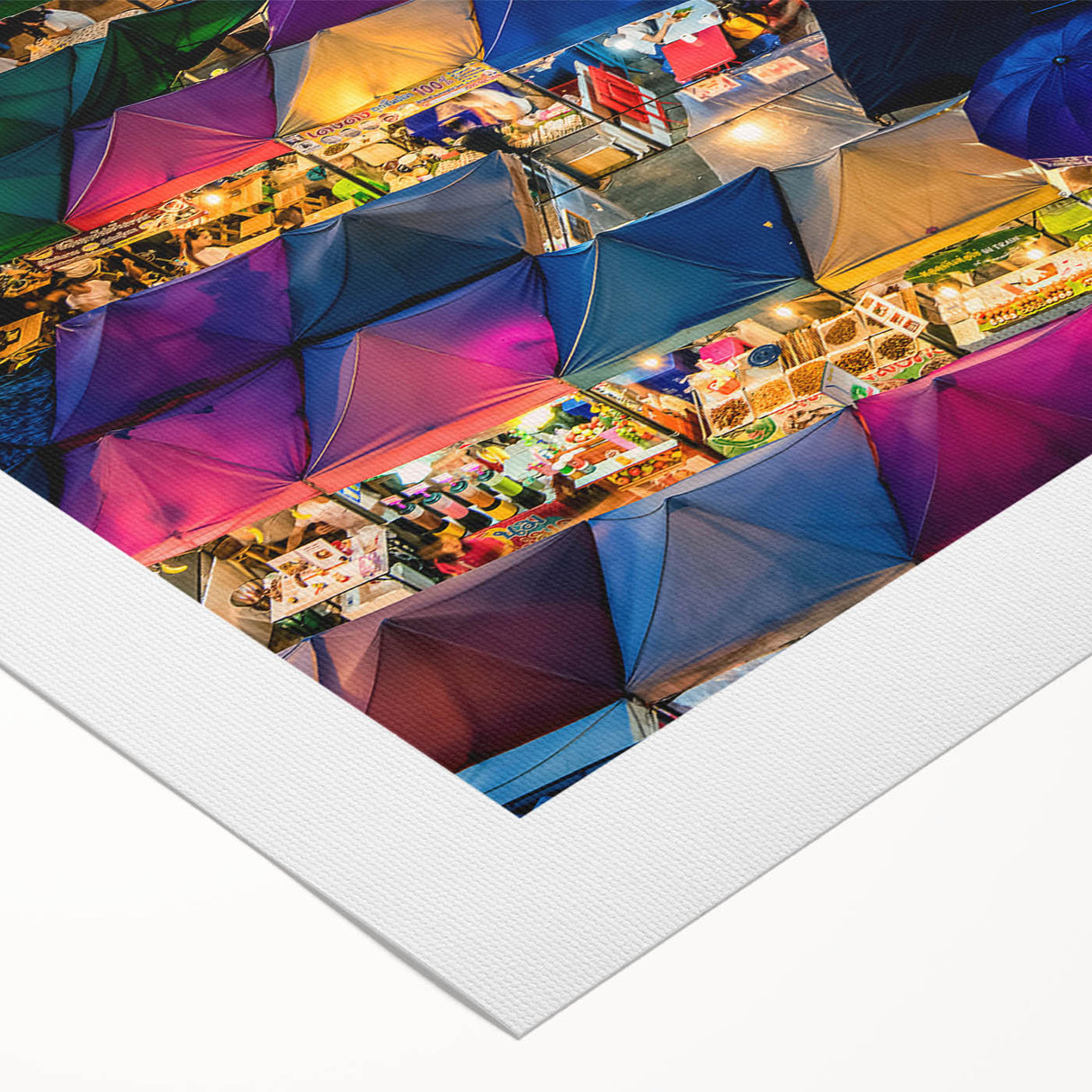 Art Deco poster of Bangkok skyline in muted gold and blue tones on rolled canvas, suitable for dining room decor.