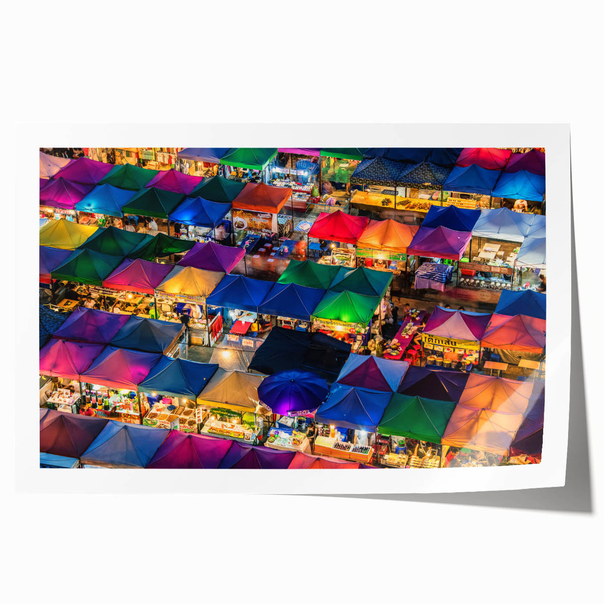 Rolled print of a Bangkok cityscape with pastel hues and floral elements, suitable for dining room wall art.