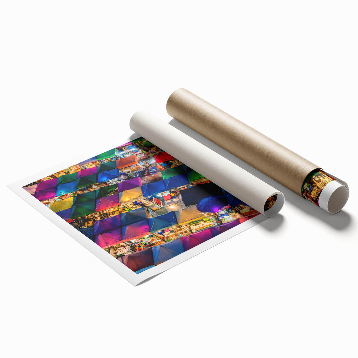 Extra large rolled print of Bangkok scenery with lush floral elements in vibrant colors.
