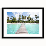 Extra large abstract art print of vibrant, colorful Thai scenery on textured canvas, framed in black.