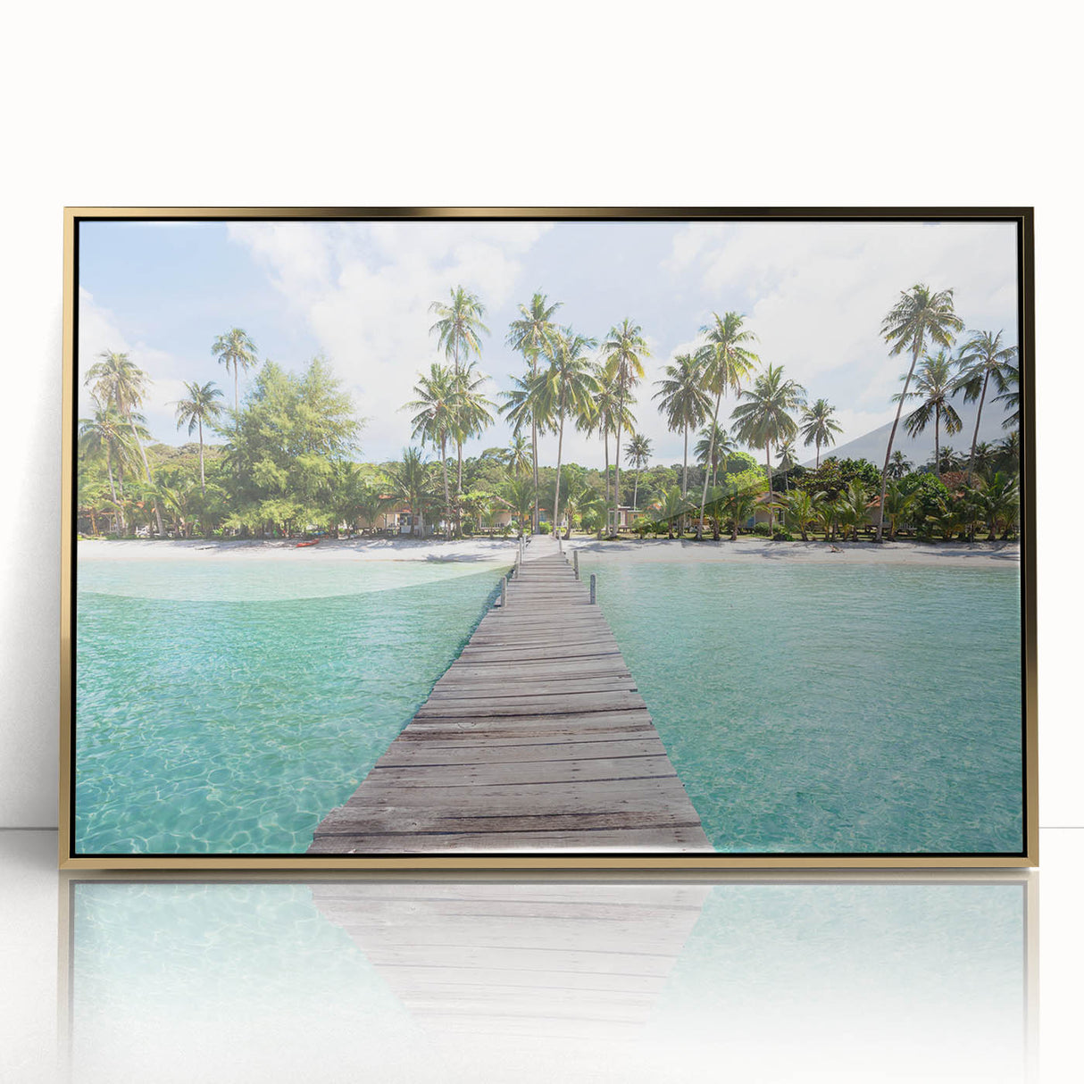Large art print of a serene Thai landscape in muted green and gold tones, framed acrylic, ideal for modern art wall decor.