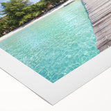 Art deco poster of a serene Thai landscape in muted green and blue tones on rolled canvas, ideal for dining room decor.