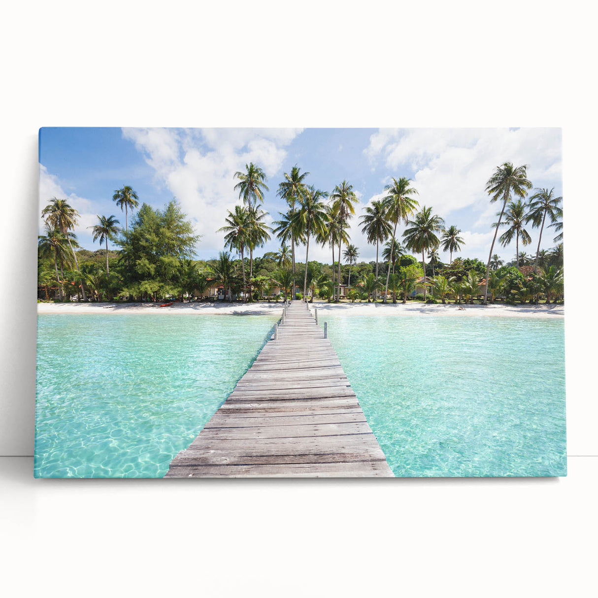 Black and white stretched canvas depicting a serene Thai landscape, ideal for kitchen wall art or bedroom ambiance.