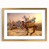 Extra large abstract art print of a textured Turkish landscape in muted earth tones, framed with a gold mat.