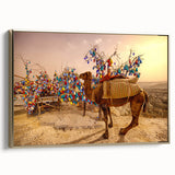 Framed canvas depicting a vintage-style landscape of a Turkish scenery in muted gold and black tones.