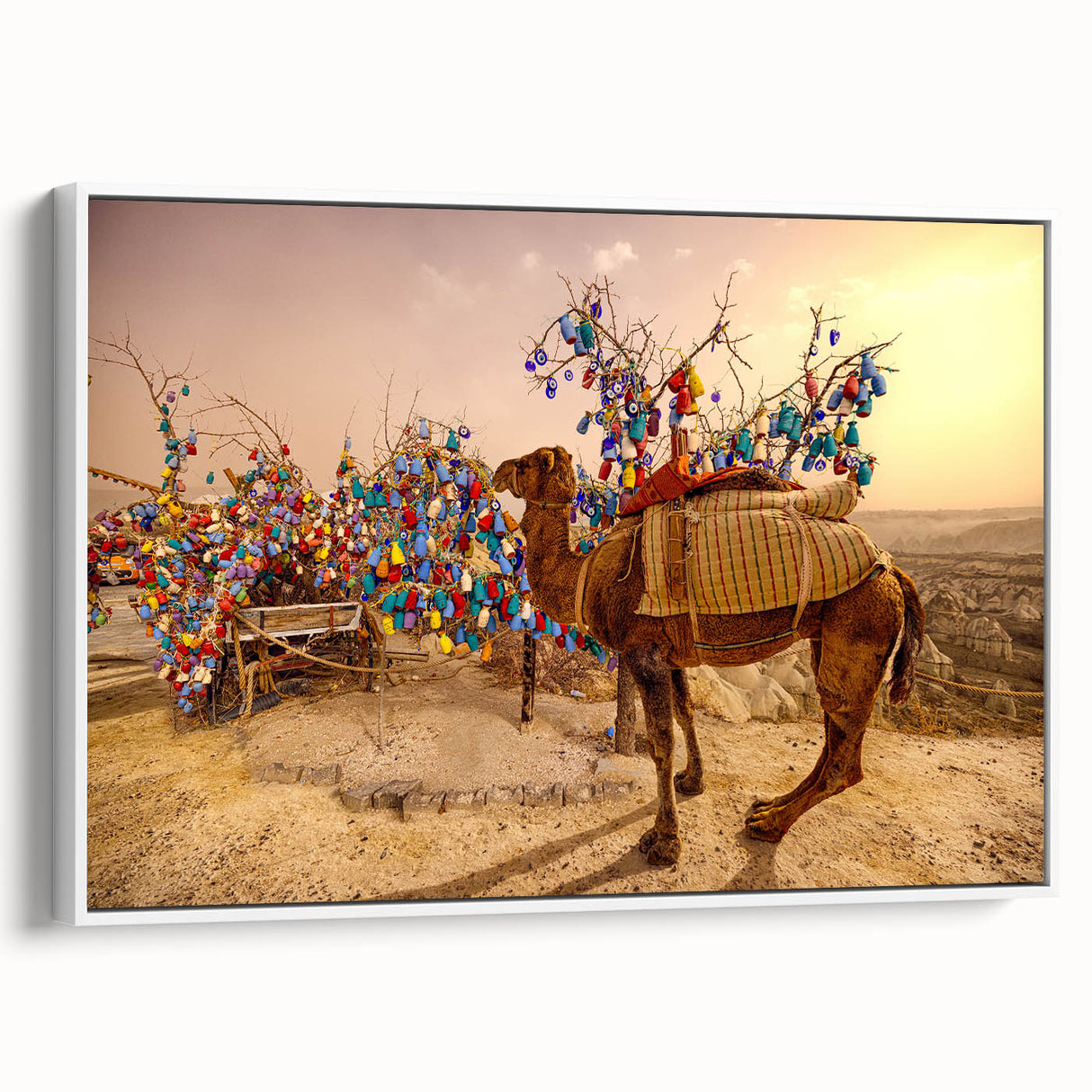 Vintage poster art of a scenic Turkish landscape on framed canvas, featuring colorful art in extra large size.