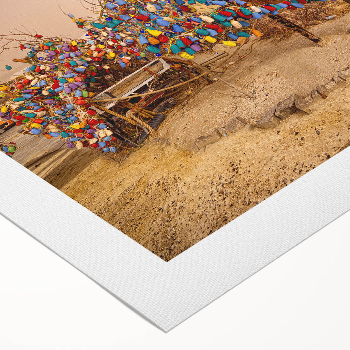 Art deco poster of a scenic Turkish landscape on rolled canvas, featuring muted earth tones, ideal for dining room wall art.