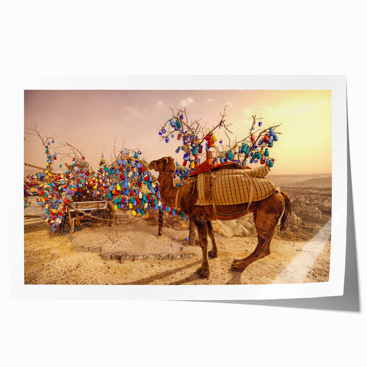 Extra large rolled print of a Turkish landscape with vibrant floral elements, ideal for art wall dining room.
