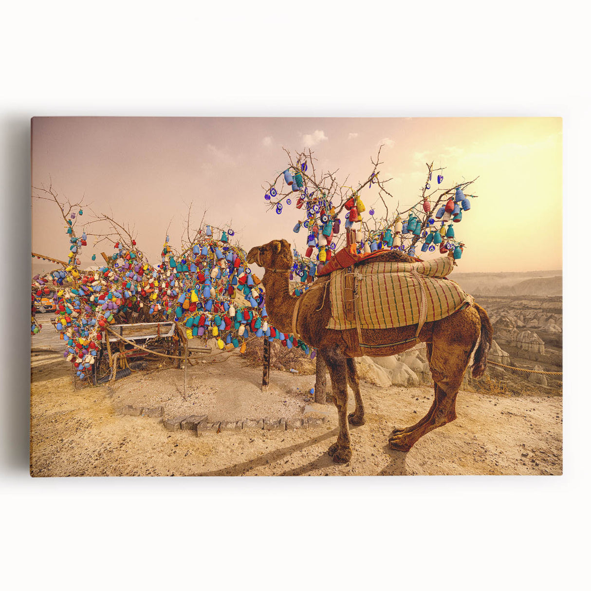 Large black and white stretched canvas featuring a scenic view of a Turkish landscape, ideal for kitchen wall art.