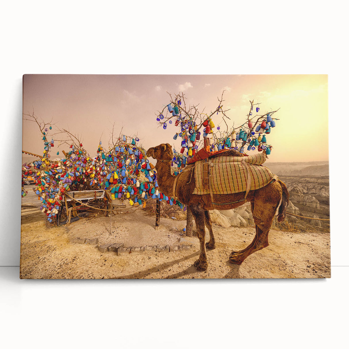 Monochrome print of Asian Turkish scenery on stretched canvas, suitable as kitchen wall art or for bedroom ambiance.
