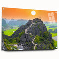 Large abstract wall art on acrylic glass depicting a Vietnamese landscape in muted earth tones.
