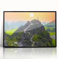 Large abstract wall art featuring a stylized Vietnamese landscape in black and gray tones, framed in acrylic.