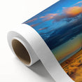 Ayers Rock scenery on a rolled canvas in art deco style, displaying earthy red and orange tones.