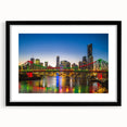 Extra large abstract art print of colorful, textured Brisbane scenery on a black framed canvas, ideal for living room decor.