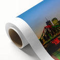 Art deco poster of Brisbane skyline in pastel shades on rolled canvas, ideal for nursery wall art.