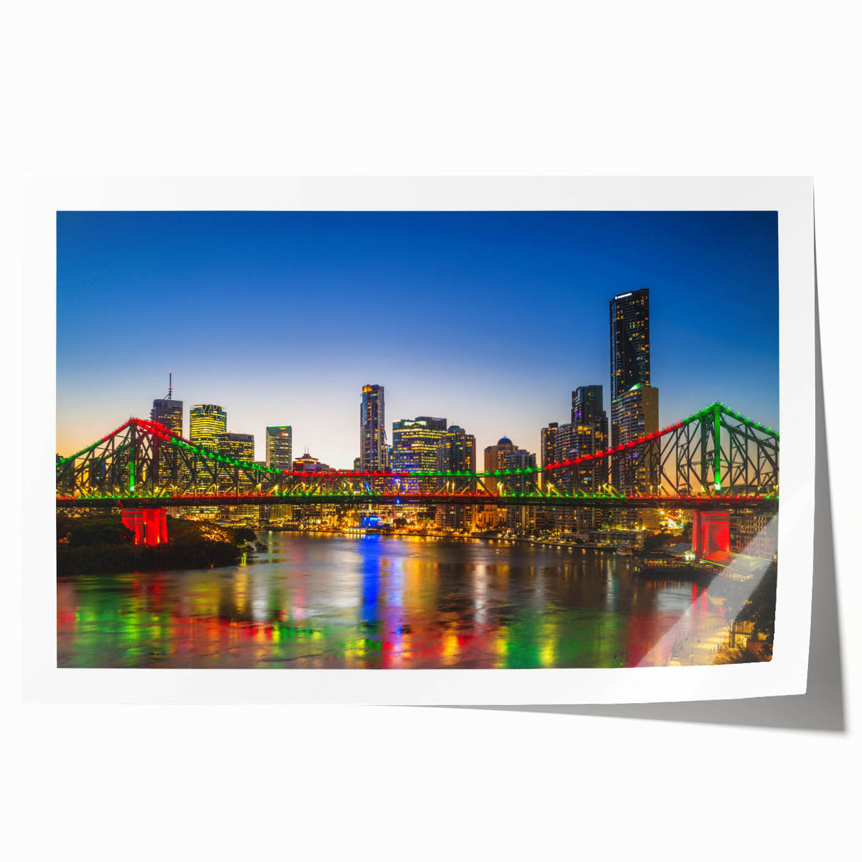 Extra large rolled print of Brisbane scenery with vibrant green and blue tones, ideal for dining room wall art.