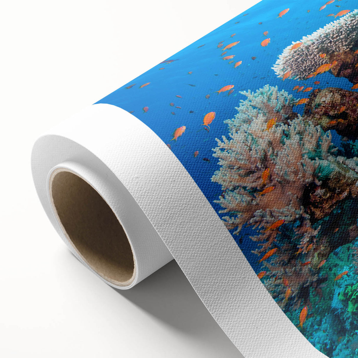 Art Deco style poster of the Great Barrier Reef in pastel blue and green, rolled canvas, ideal for nursery wall art.