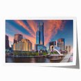 Extra large rolled print of Melbourne skyline in muted gray and blue tones, ideal for dining room wall art.
