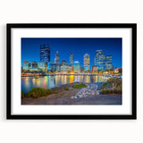 Extra large abstract art print of colorful, textured scenery, framed in black, ideal for living room decor.