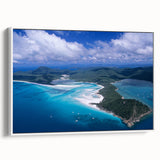 Vintage poster art of Queensland scenery on a framed canvas, featuring black and colorful art, ideal for living room decor.