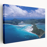 Large art print of Queensland, Australia scenery on stretched canvas, featuring vibrant green and blue tones.